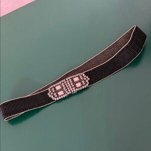 LOFT Black Elastic Headband with Rhinestone Centerpiece